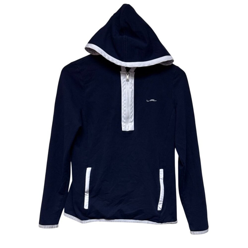 Lauren Ralph Lauren Women's Hooded Shirt 1/2 Zip Active Navy Blue Preppy Coastal